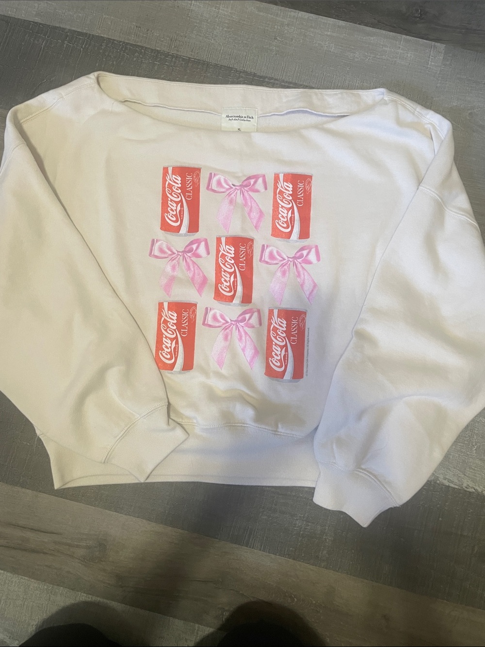 Abercrombie & Fitch Cream Wide Neck Cropped sweatshirt Bows